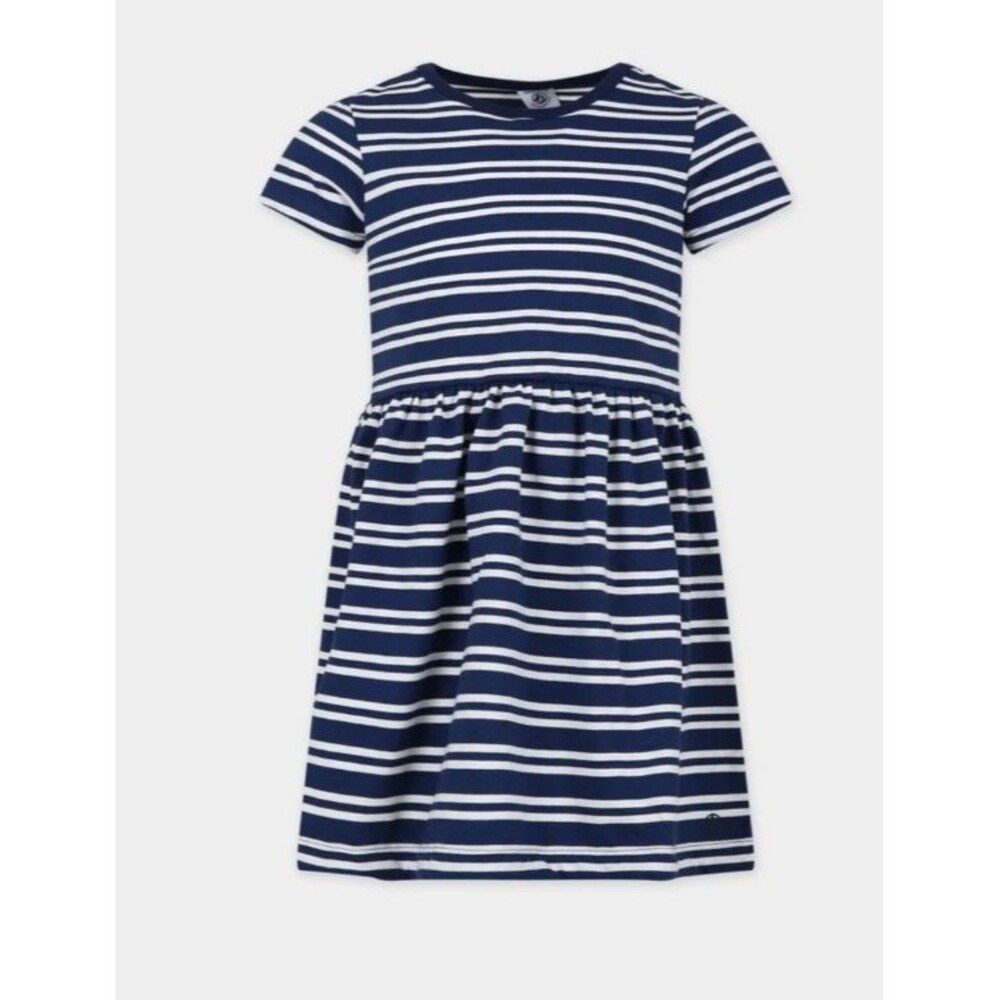 Petit Bateau Girls Navy Blue and white striped cotton dress size 4 EUC